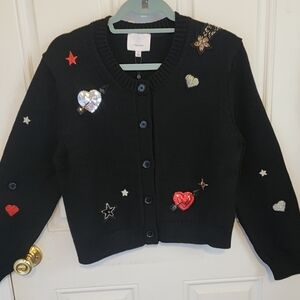 Cinq à Sept Black Ladies Sweater with Heart and Star Embellishments